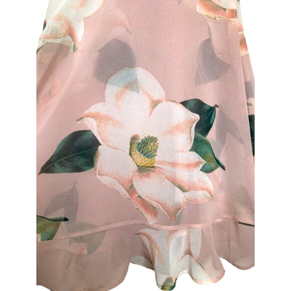 SHOW ME YOUR MUMU Floral Winnie Wrap Dress XS Pink Ruffle Flutter Sleeves Mini - Picture 7 of 12